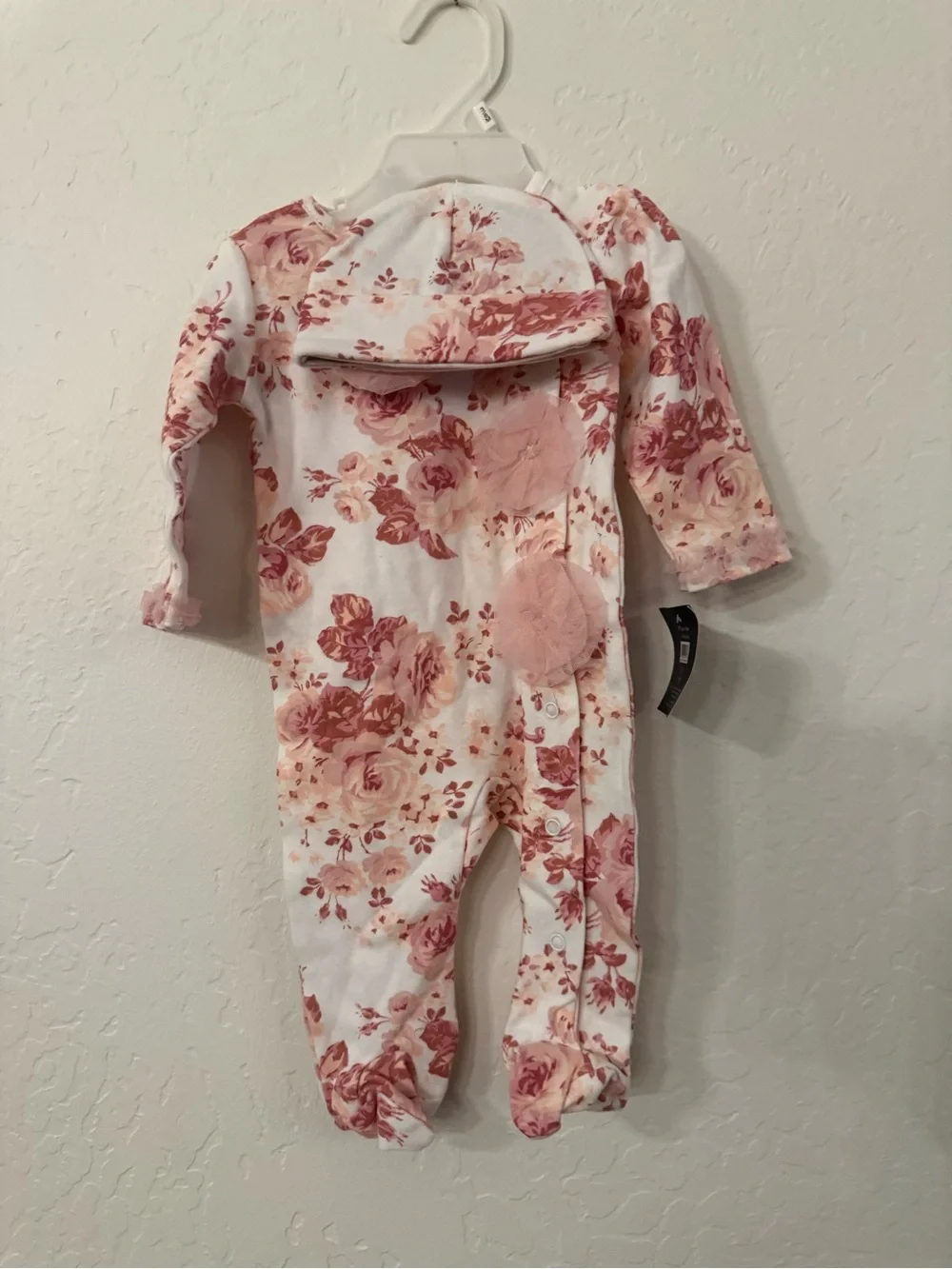 Laura Ashley Pink Floral Footed One-Piece with Hat